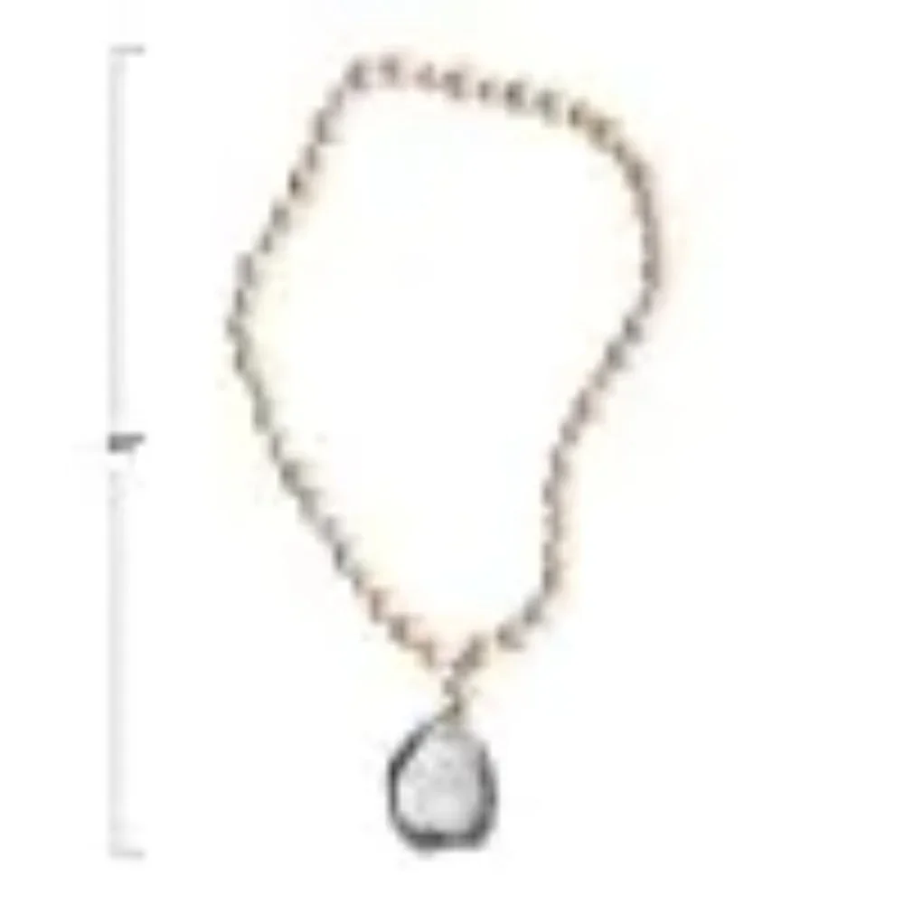 NWT Creative Co-Op Mango Wood Beads with Oyster Shell Pendant - Picture 2 of 6